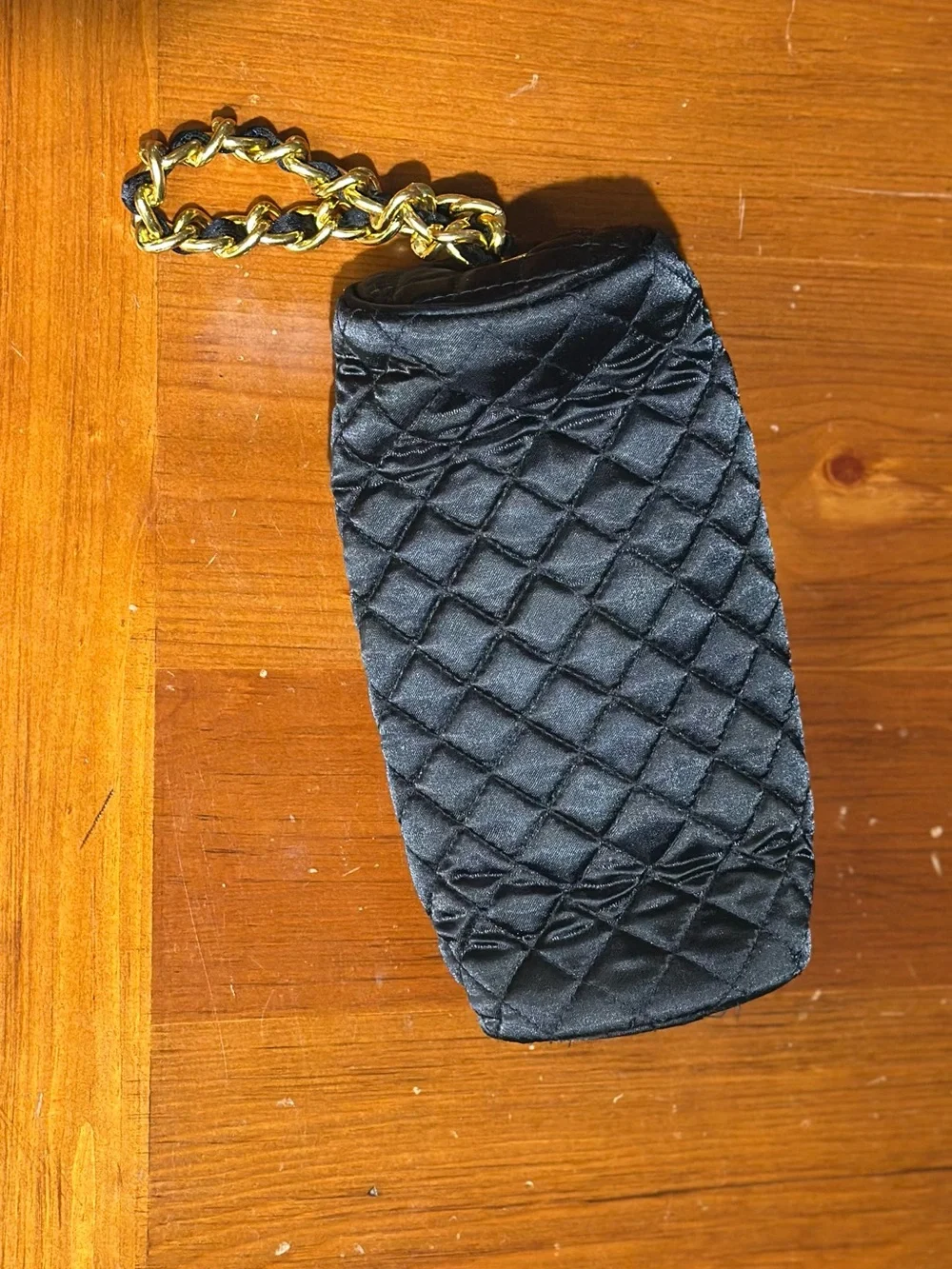 Quilted Black Wristlet with Gold Chain